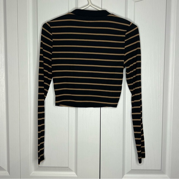 ASOS COLLUSION rib stripe long sleeve top in black and tan size 8 - Picture 6 of 7